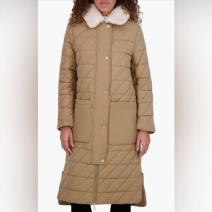 Andrew Marc Maxine Faux Shearling Collar Quilted Coat Midi Insulated M NWT